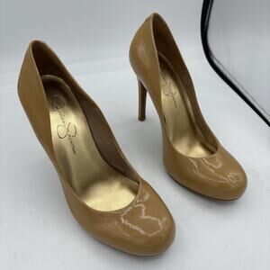 Jessica Simpson Heels Womens Size 7.5 B Leather Calie Pump 4” Nude Tan